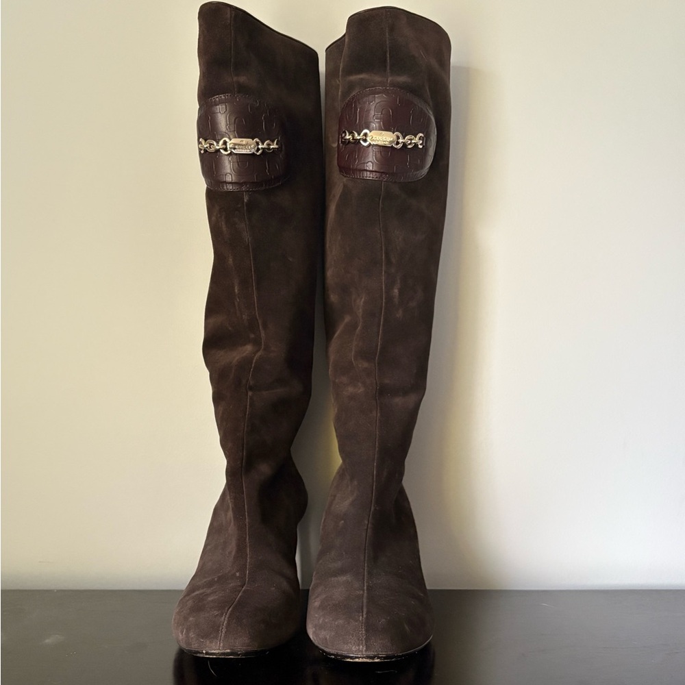 Gucci Suede Chain-Link Accents Boots
